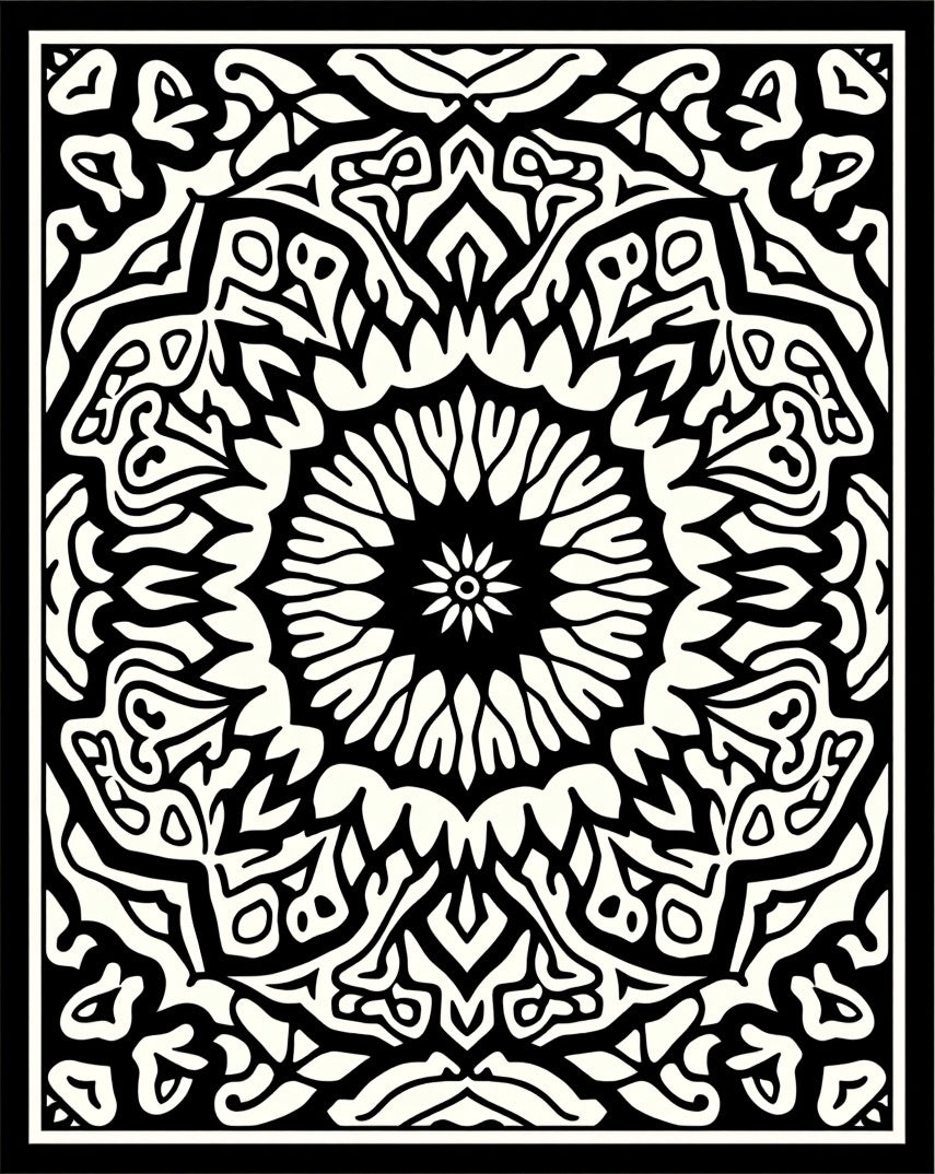 Mandala Symmetry Black And White Design Rug