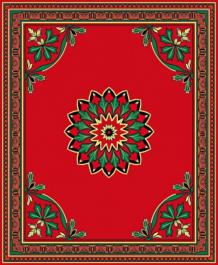 Red Floral Medallion 4 Corner Design Rug