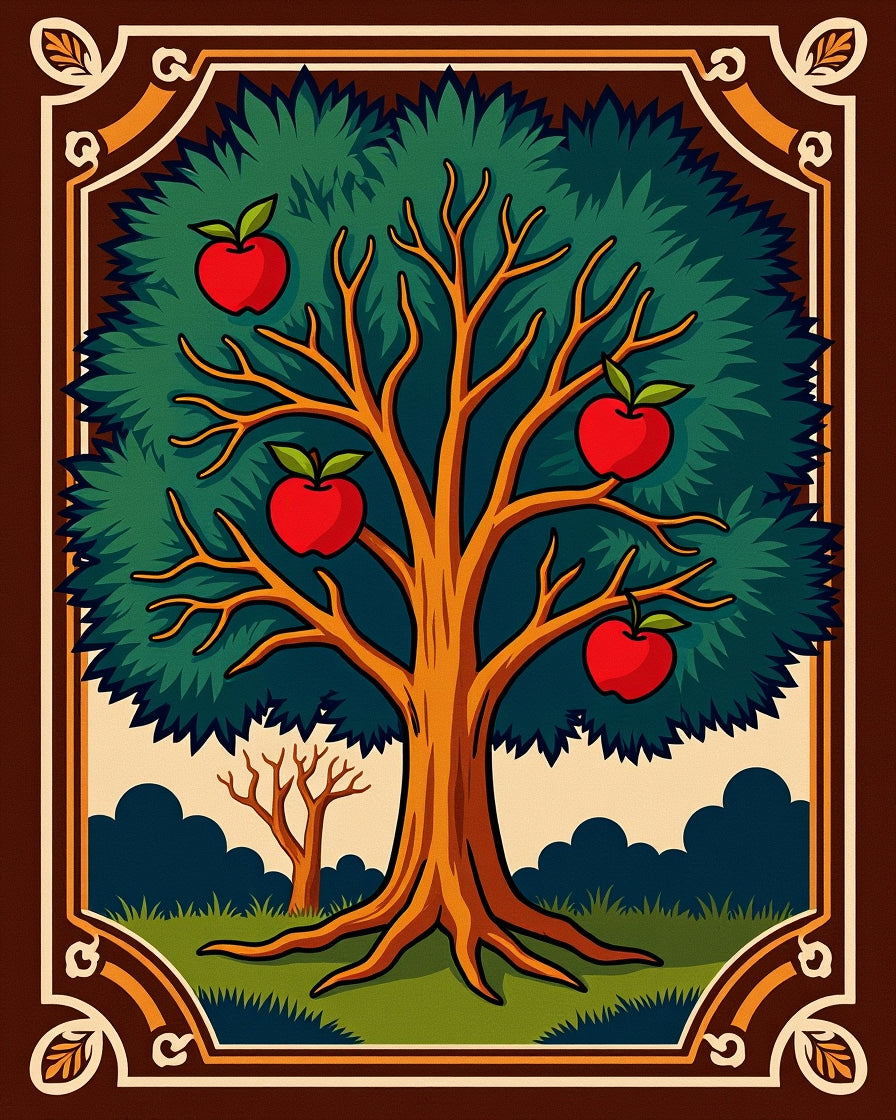 Vibrant Apple Tree Border Design Rug