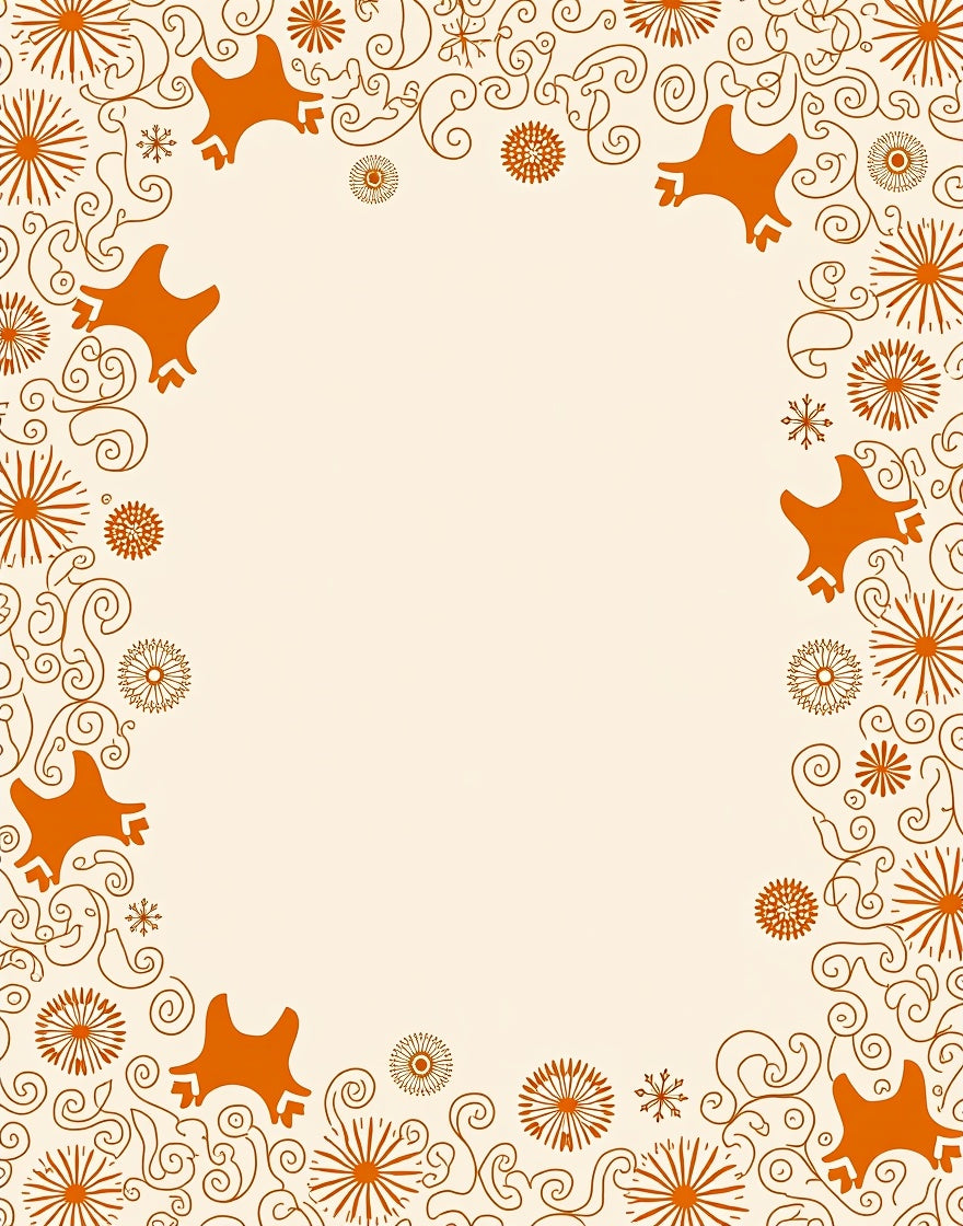 Playful Orange Animal Scrollwork Pattern Rug