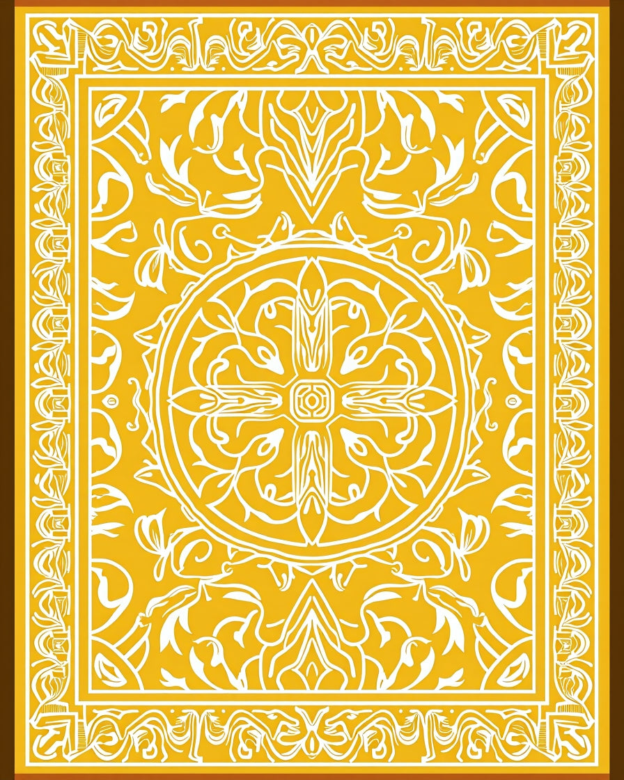 Ornate Yellow White Mandala Pattern Rug