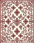 Ornate Red Floral Scroll Pattern Rug