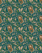 Rich Teal Organic Swirl Accents Rug