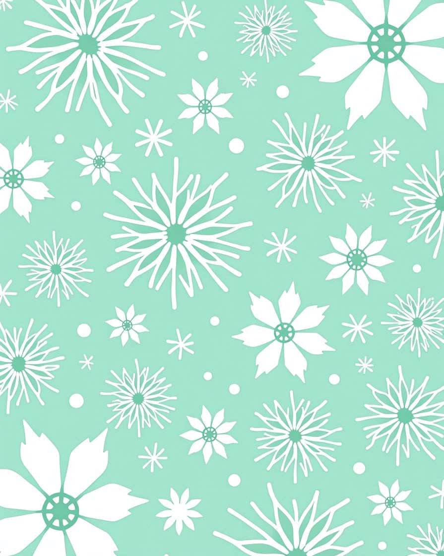 Mint Green Floral Snowflake Print Rug