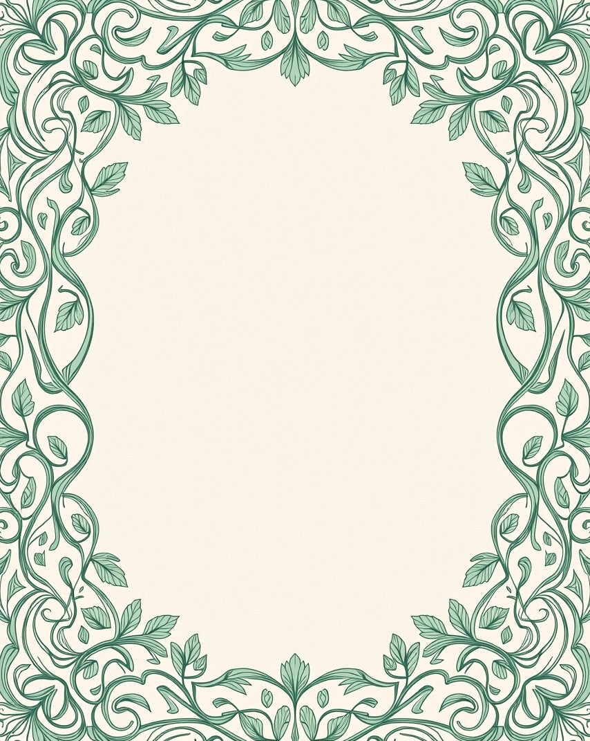 Ornate Green Vine Floral Border Rug