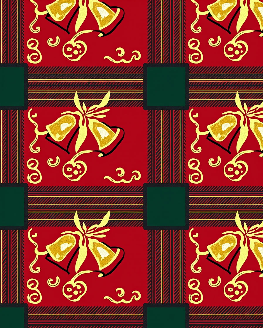 Holiday Bell Patterned Plaid Rug