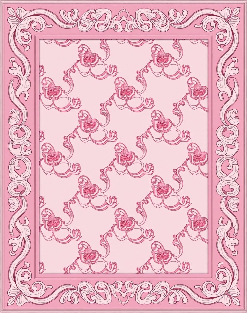Pink Orchid Floral Baroque Framing Rug