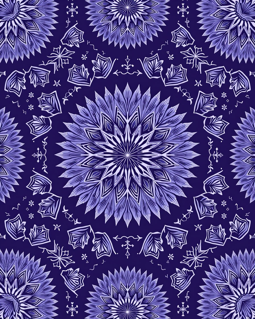 Deep Blue Mandala Floral Pattern Rug