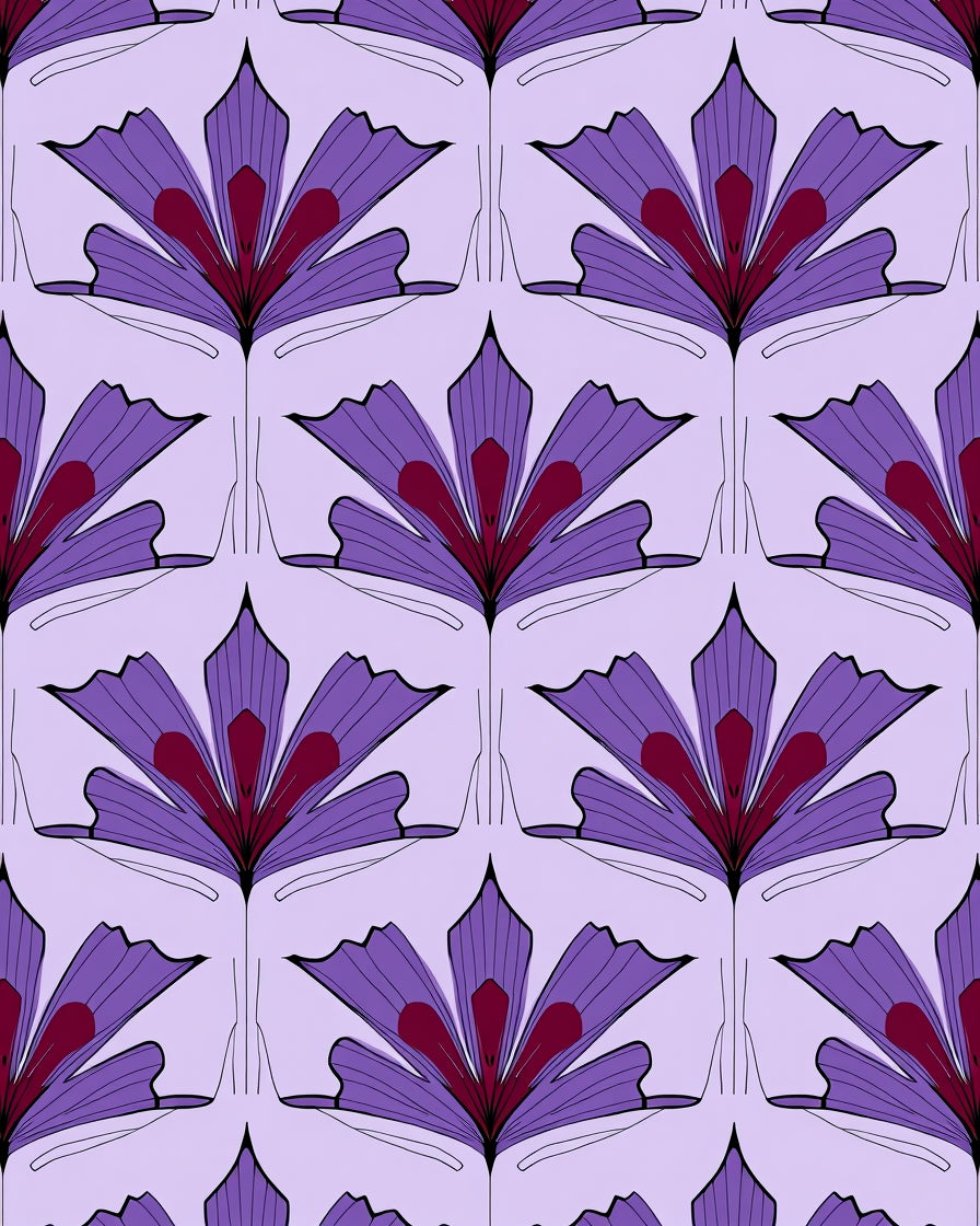 Purple Fan Floral Patterned Contemporary Rug