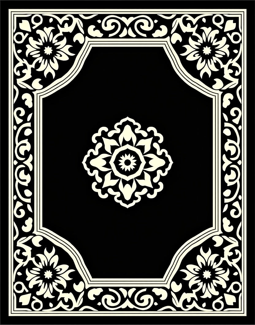 Classic Floral Scrollwork Frame Design Rug