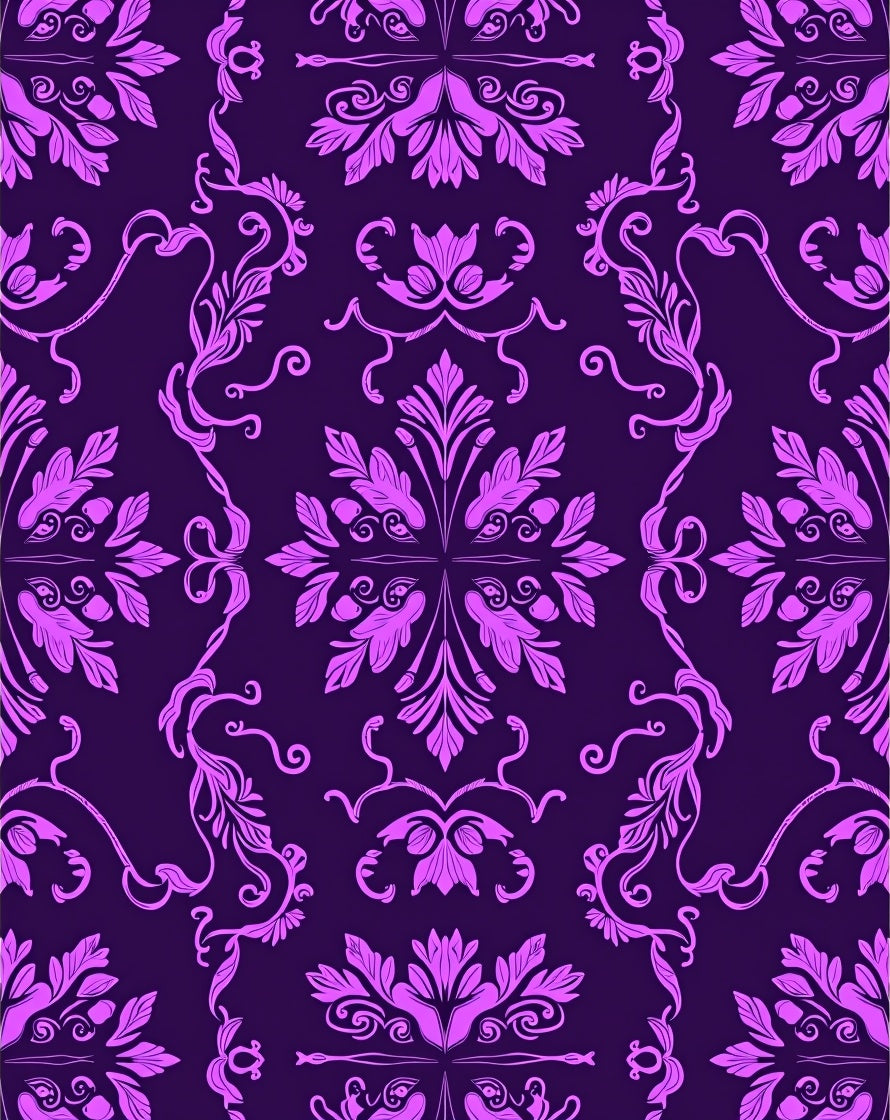 Ornate Pink Floral Damask Pattern Rug