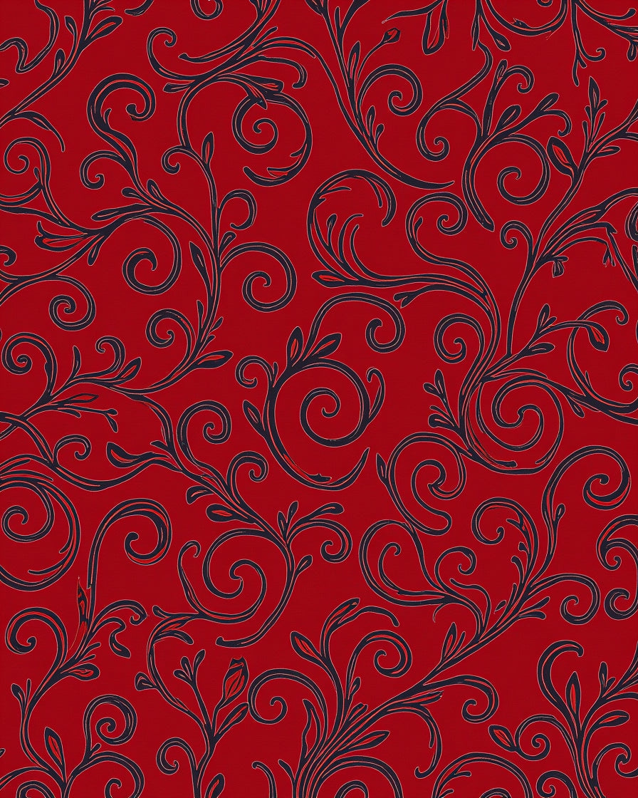 Rich Red Baroque Vine Pattern Rug