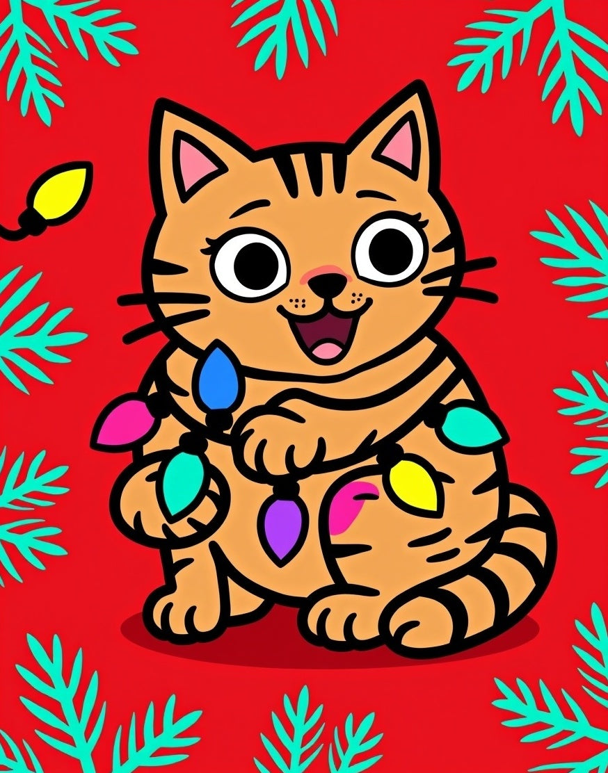 Cute Cat With Colorful Lights Design Rug
