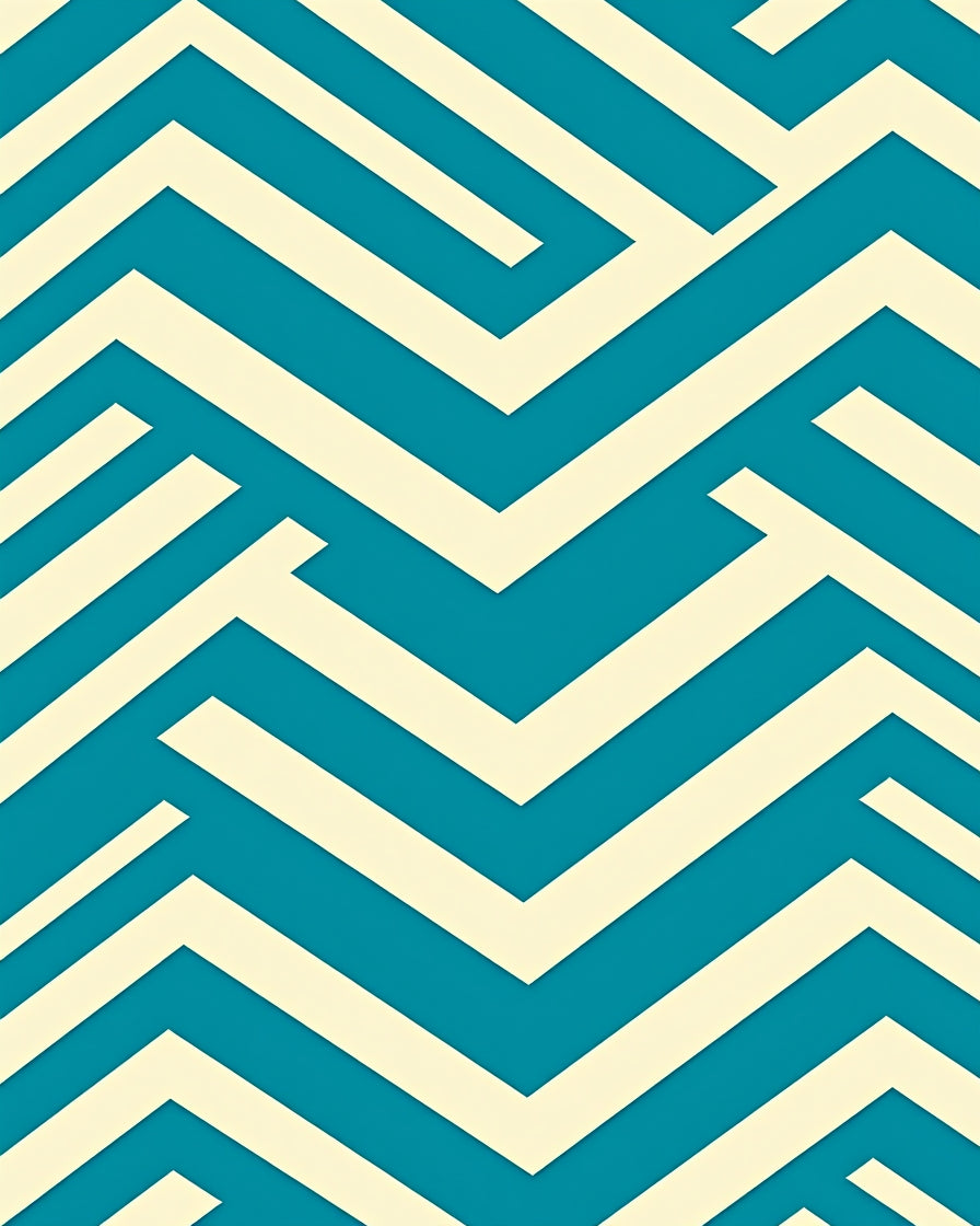 Teal Cream Geometric Zigzag Pattern Rug