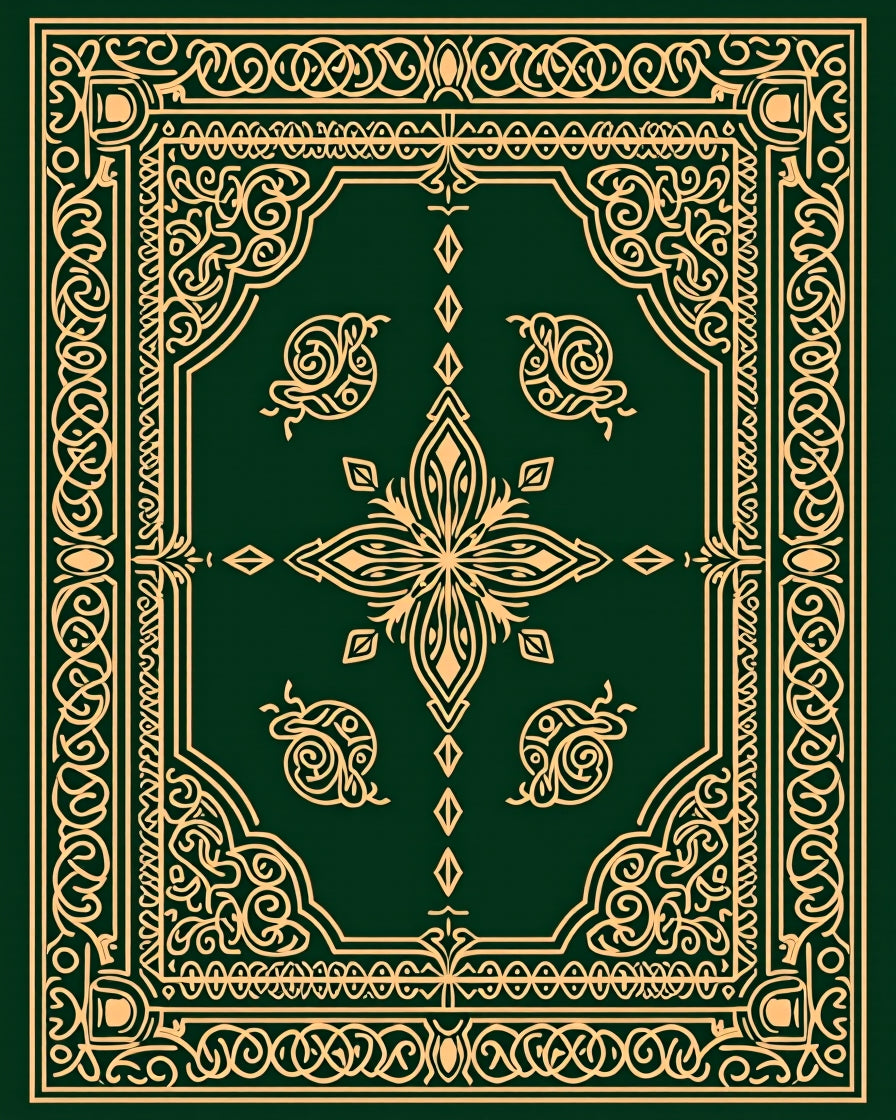 Ornate Emerald Golden Floral Embrace Rug