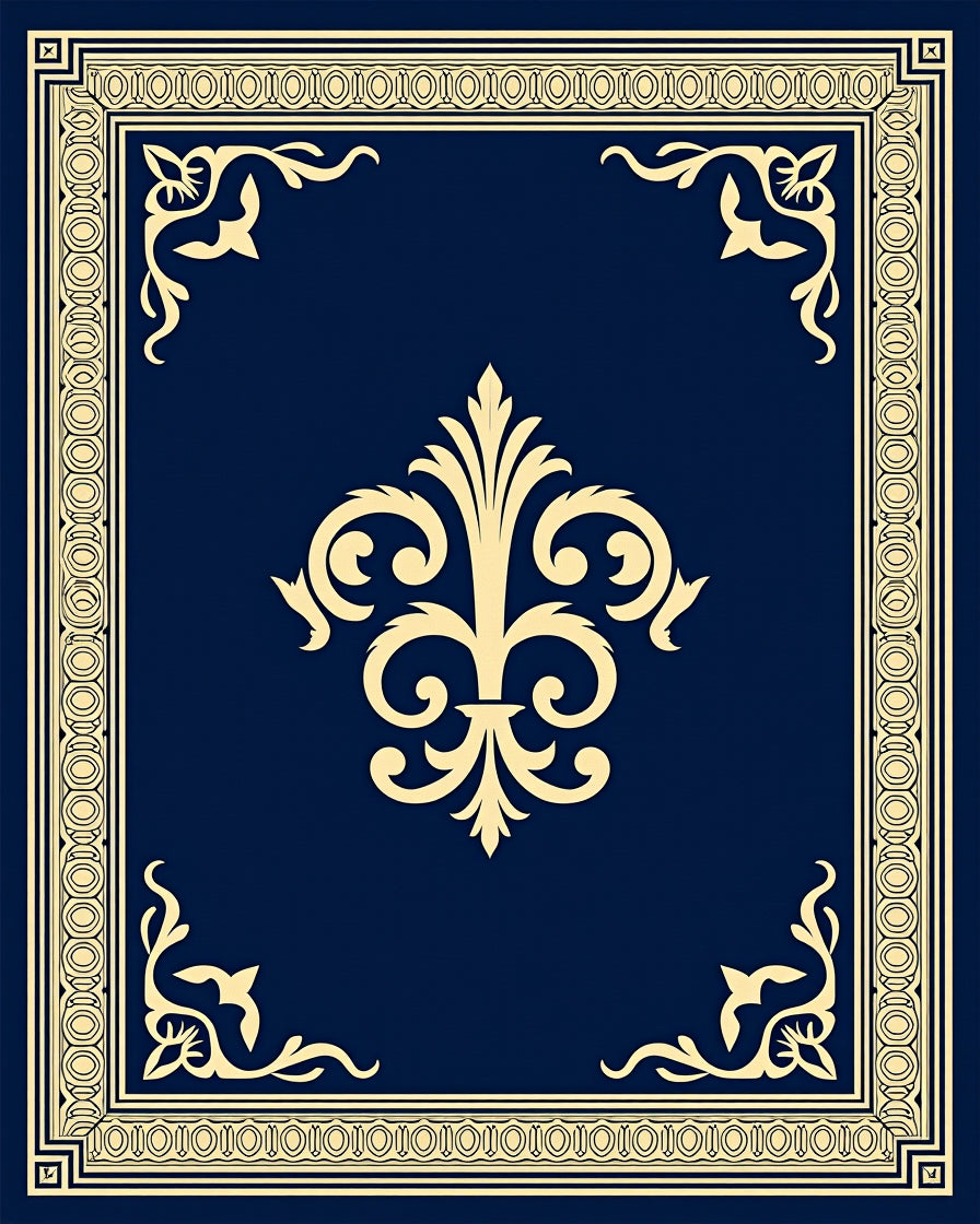 Classic Blue and Gold Fleur-de-lis Pattern Rug