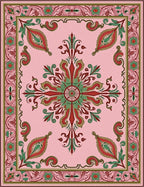 Intricate Floral Bordered Pink Pattern Rug