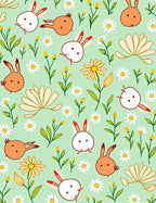 Cute Bunny Flowers Pattern Rug