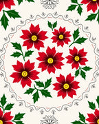 Red Floral Patterned Folk Art Rug