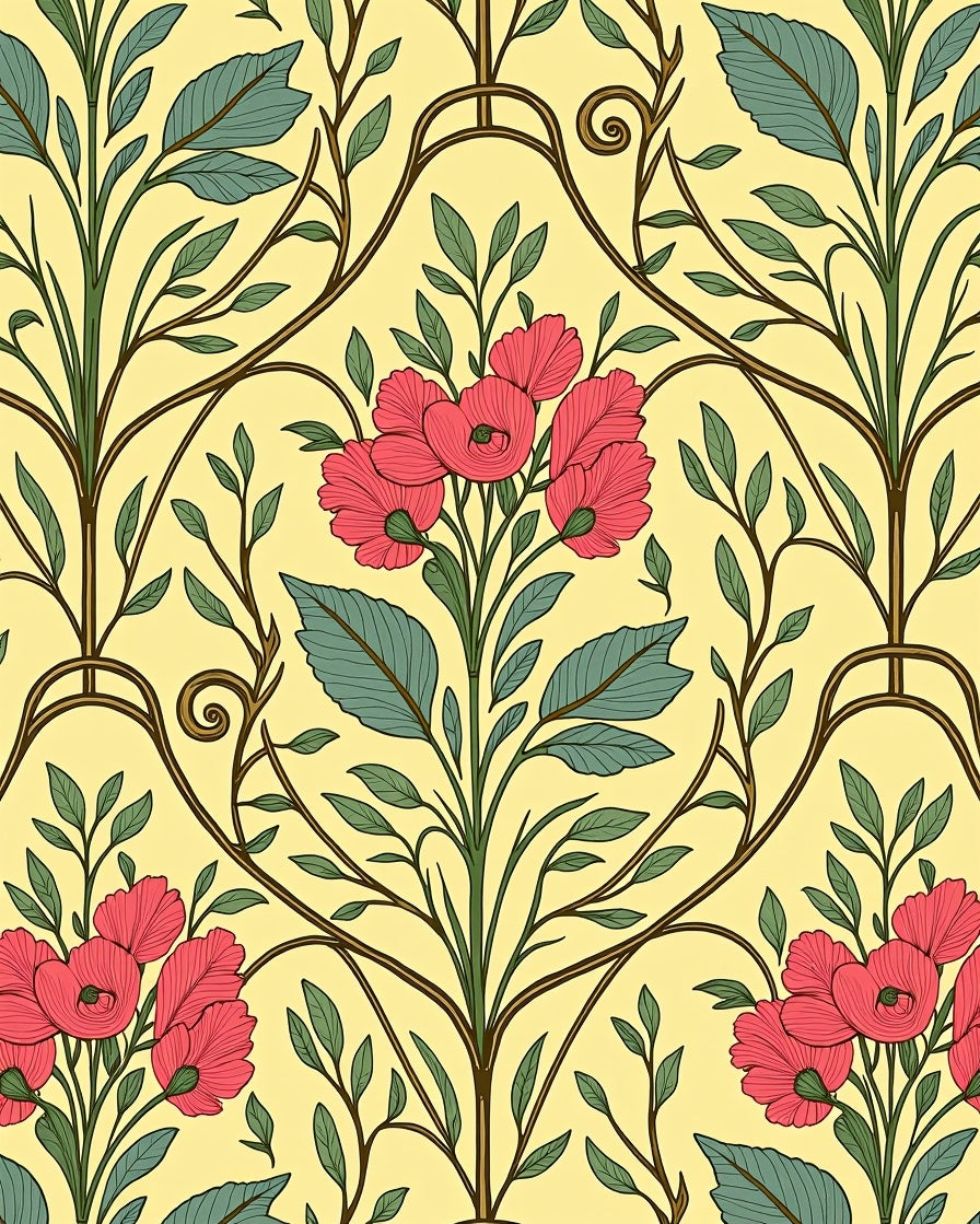 Art Nouveau Floral Vines Cream Rug