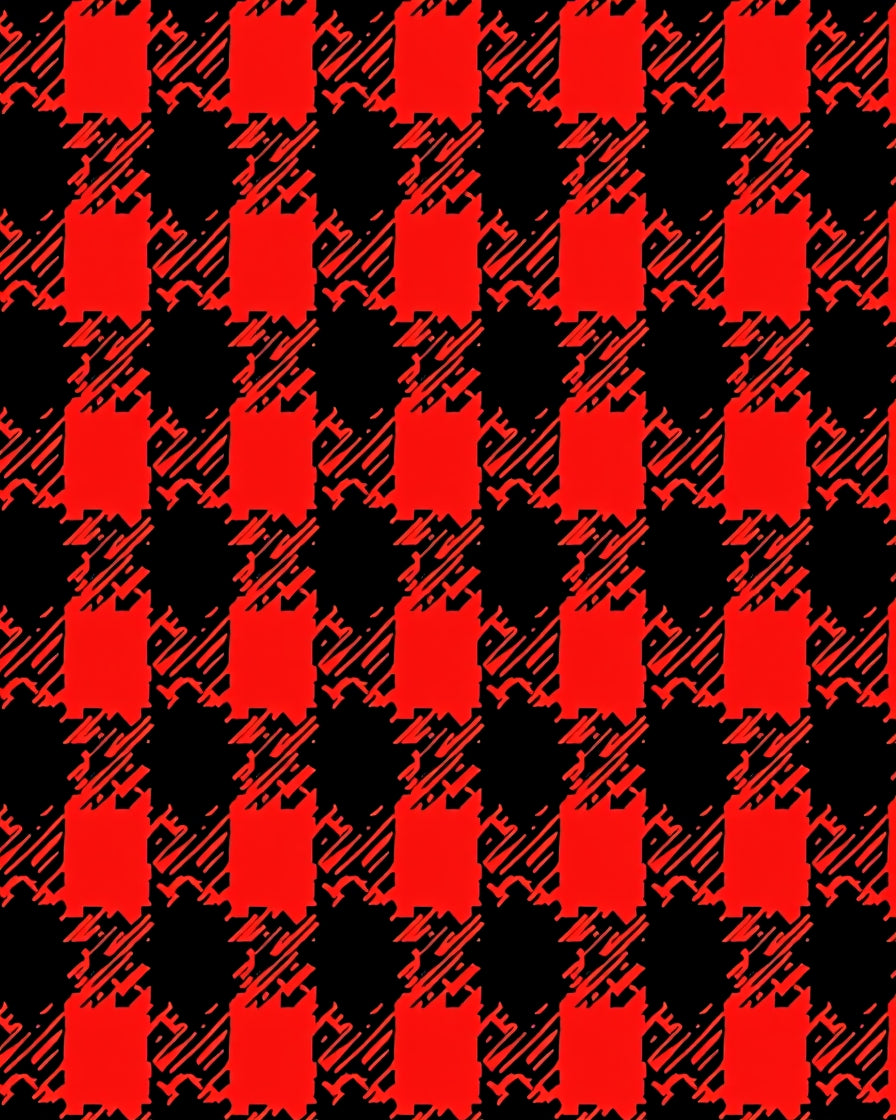 Bold Red And Black Plaid Design Rug