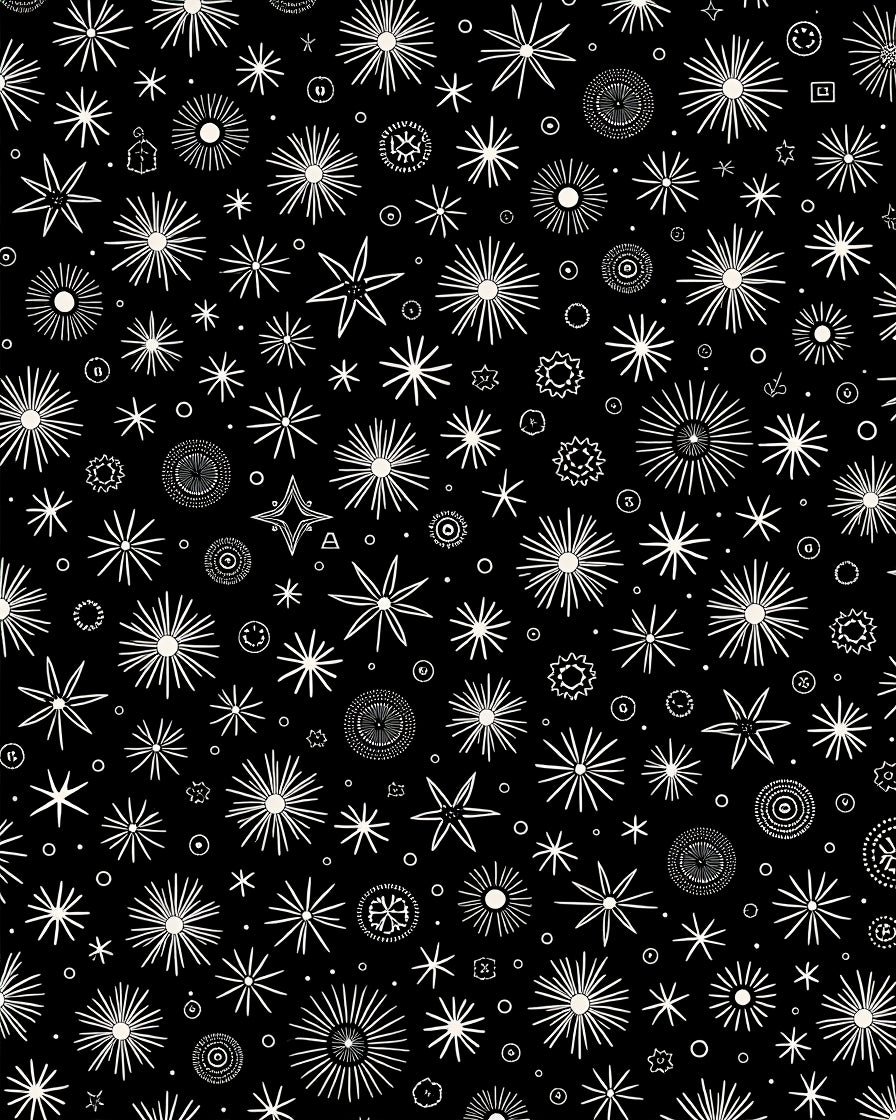 Drawn Starburst Pattern Black White Rug