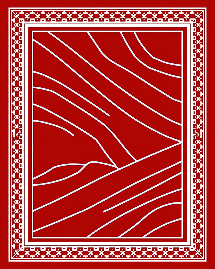 Red White Abstract Swirl Border Pattern Rug