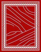 Red White Abstract Swirl Border Pattern Rug