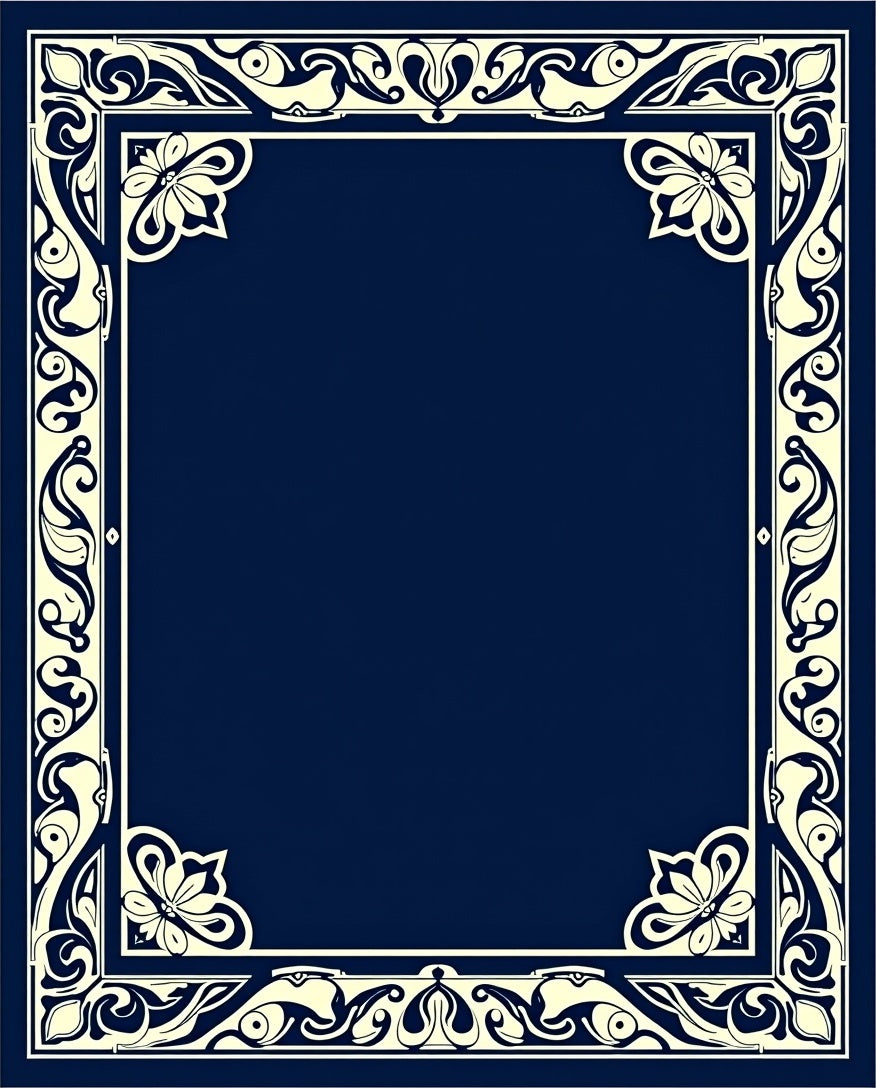 Ornate Floral Inlay Border Design Rug