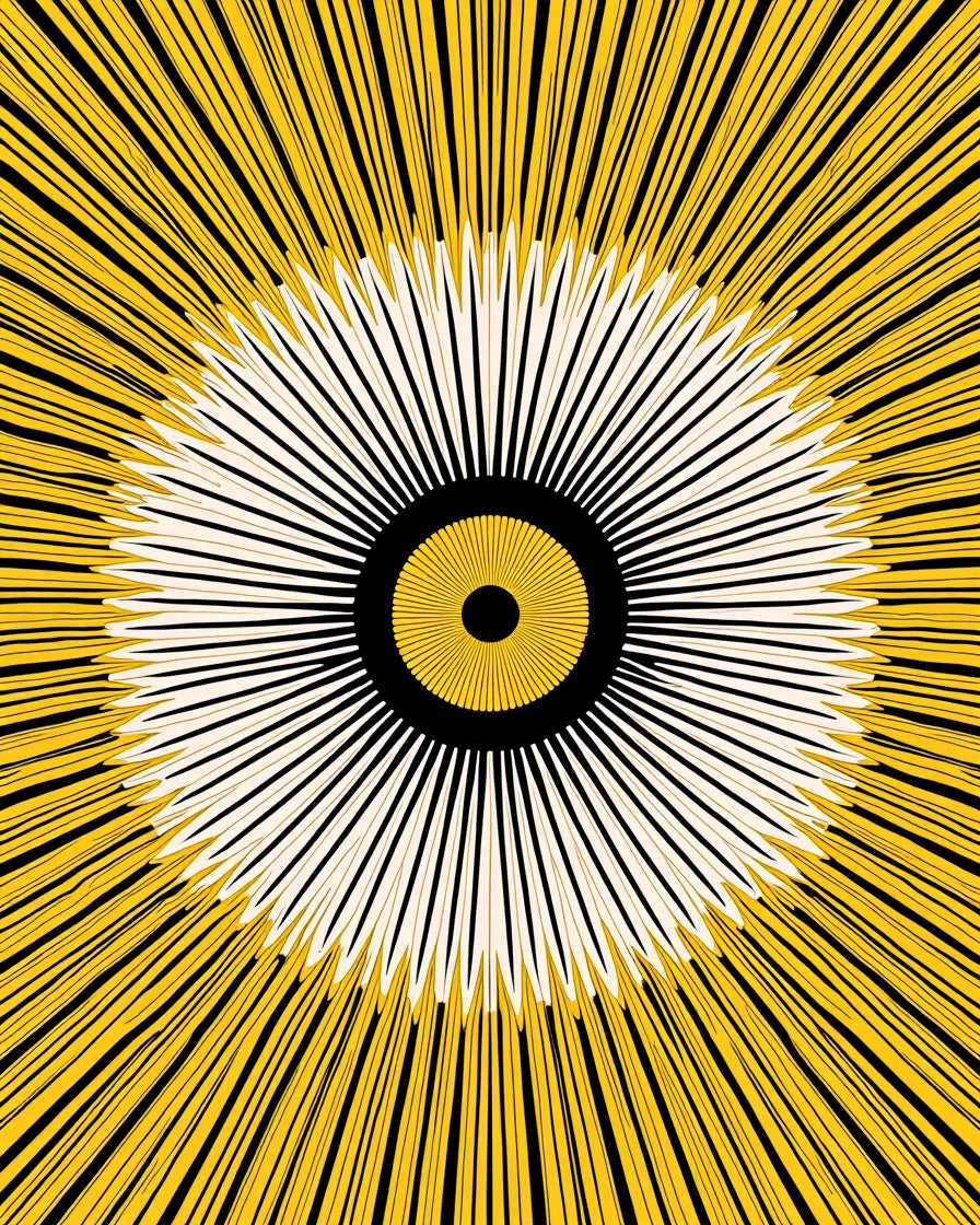 Radiating Sunburst Yellow Black Rug