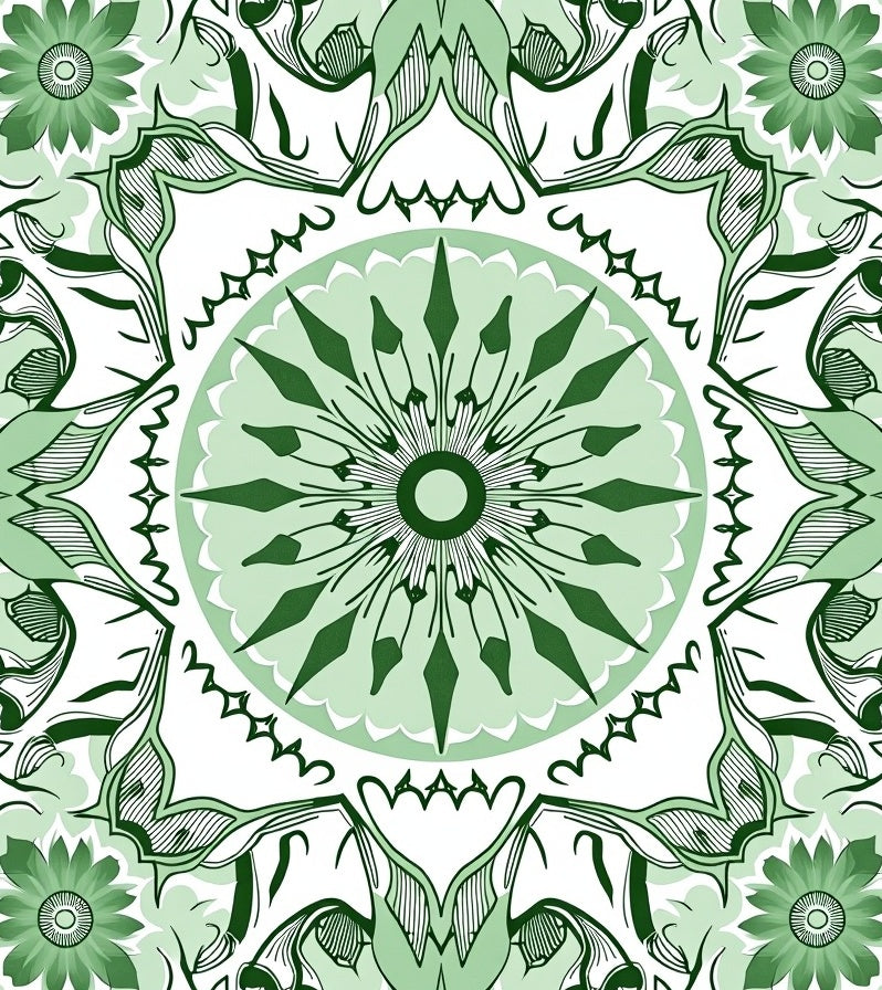 Green Floral Mandala Pattern Rug