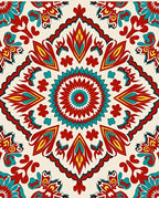 Bold Red Teal Floral Medallion Rug