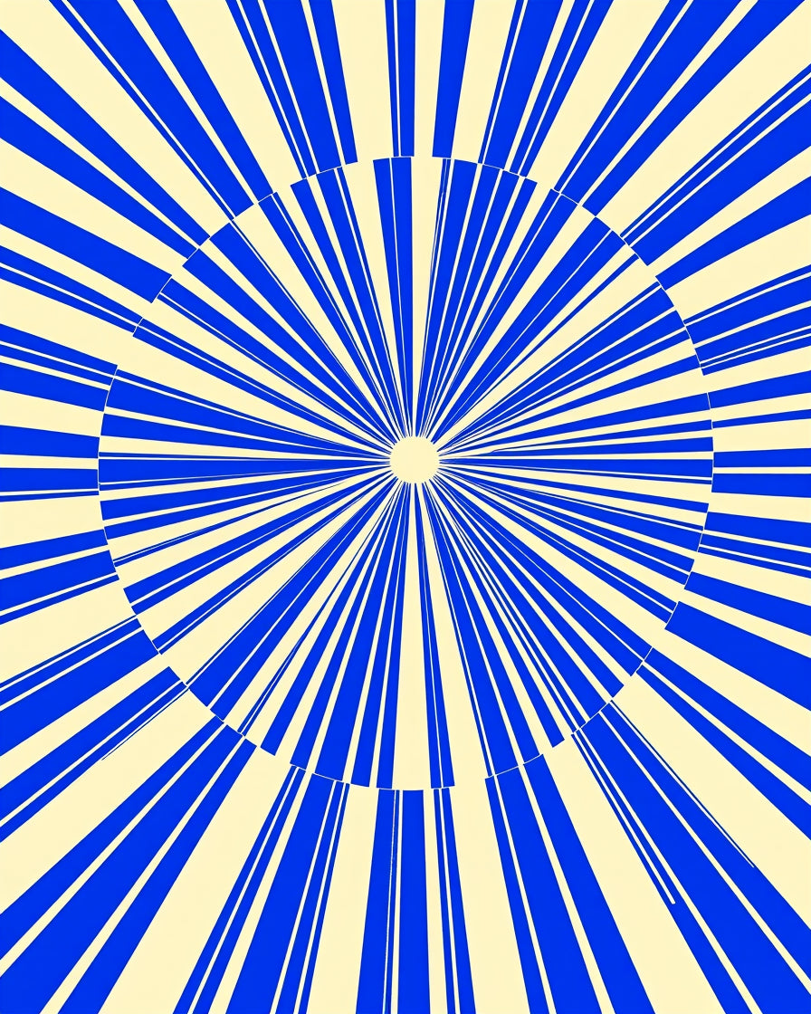 Bold Blue Sunburst Geometric Pattern Rug