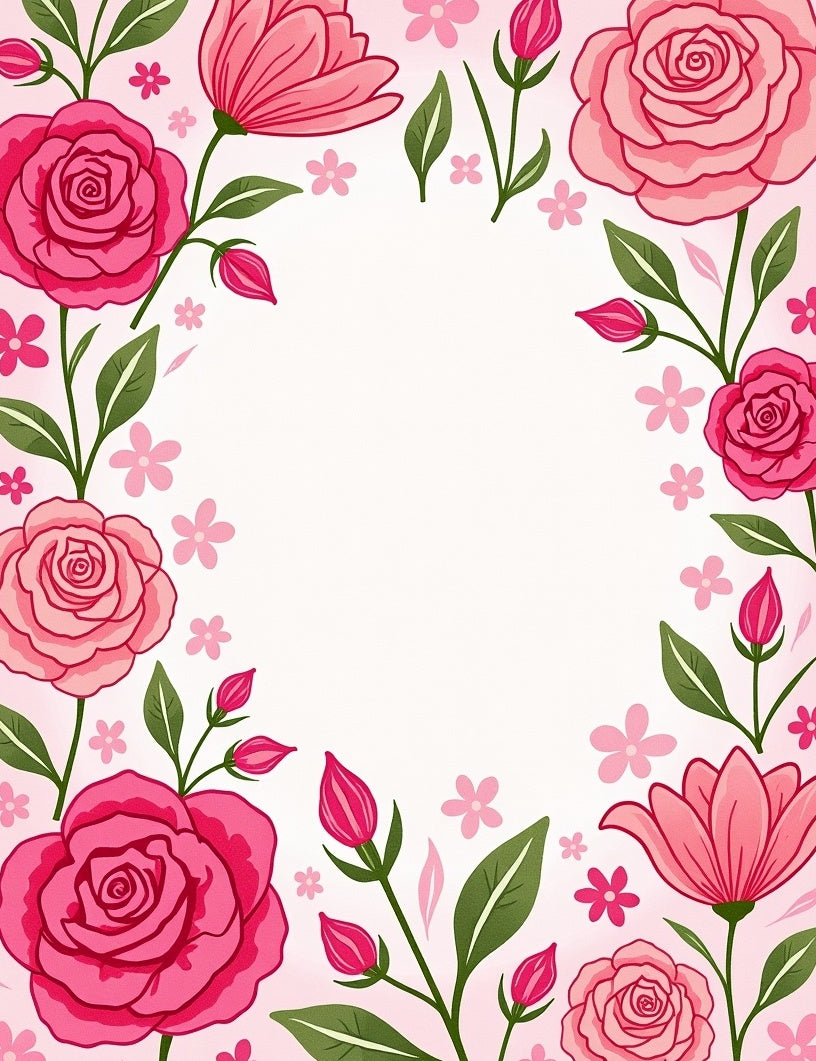 Pink Rose Floral Garden Pattern Rug