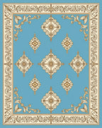 Ornamental Floral Medallion Border Design Rug