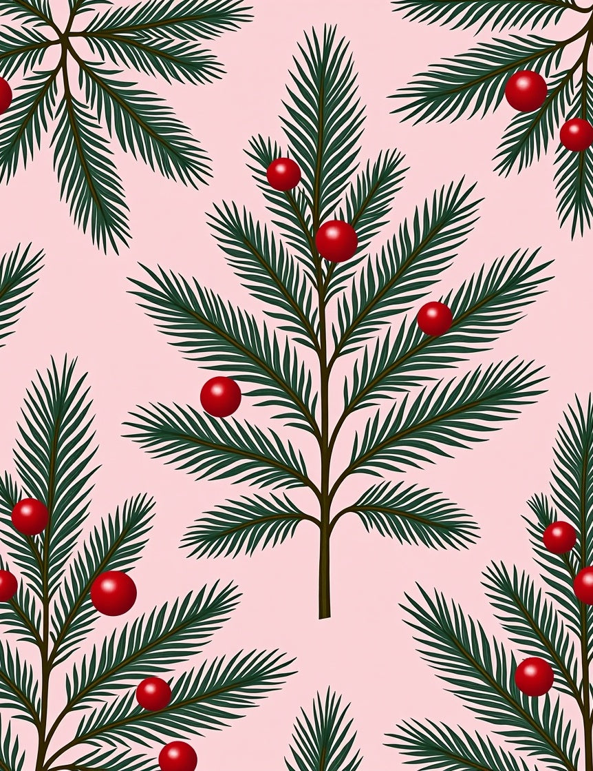 Christmas Pine and Red Berry Sprigs Rug
