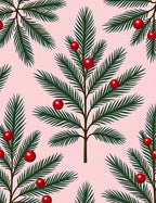 Christmas Pine and Red Berry Sprigs Rug