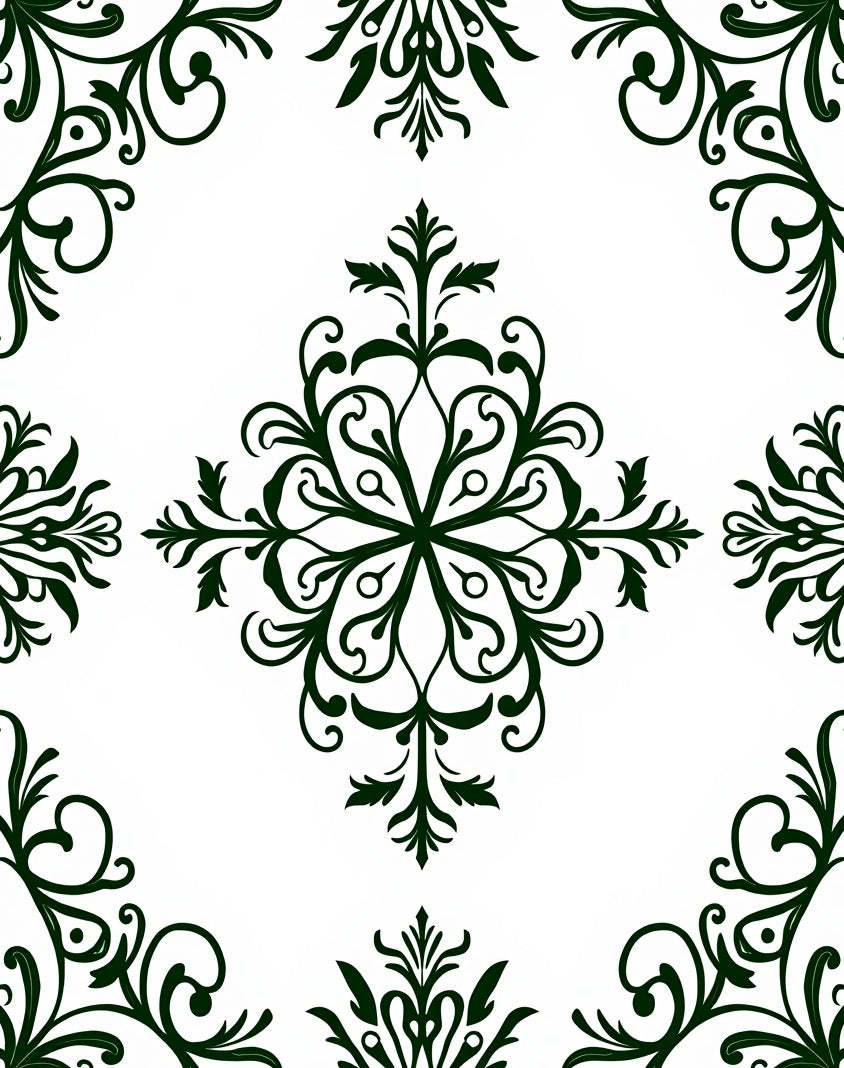 Ornate Dark Green Floral Damask Rug