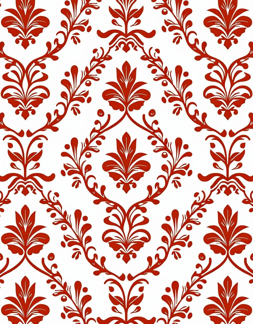 Classic Red Floral Damask Pattern Rug