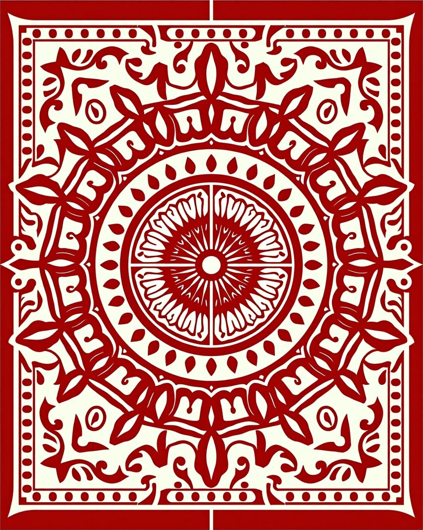 Intricate Red Floral Mandala Pattern Rug