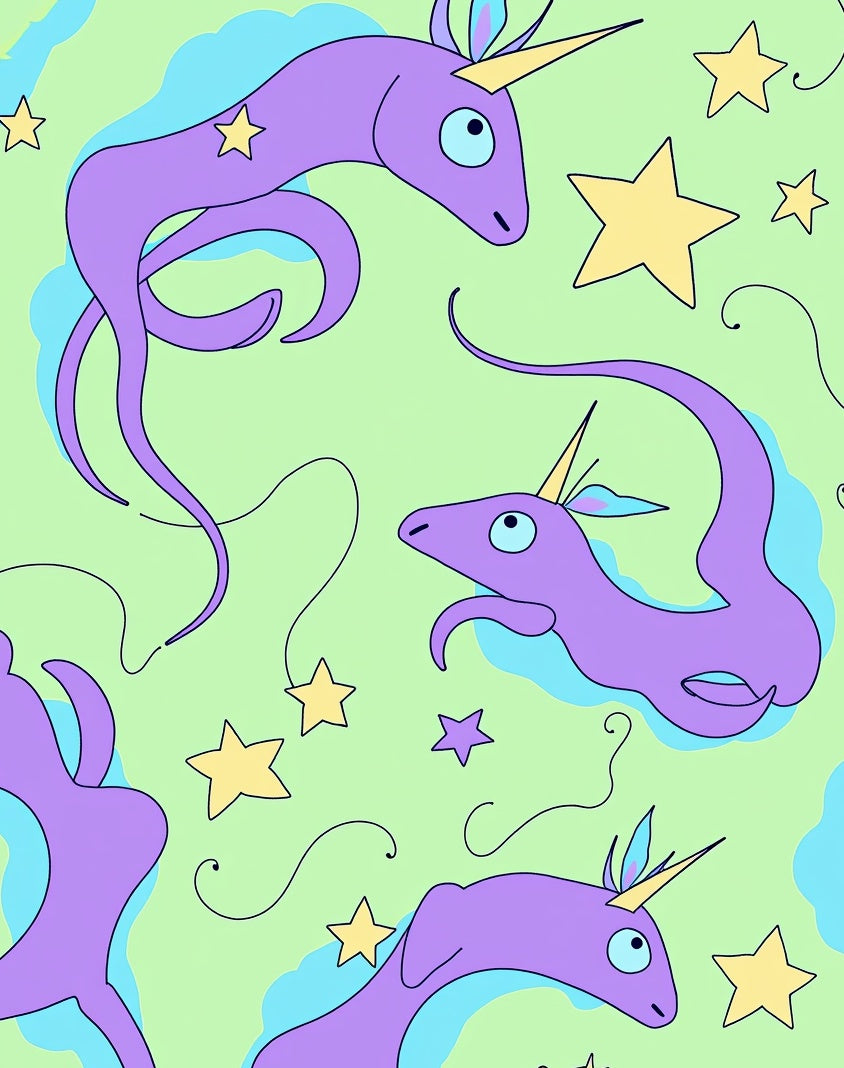 Whimsical Purple Unicorns Yellow Stars Rug