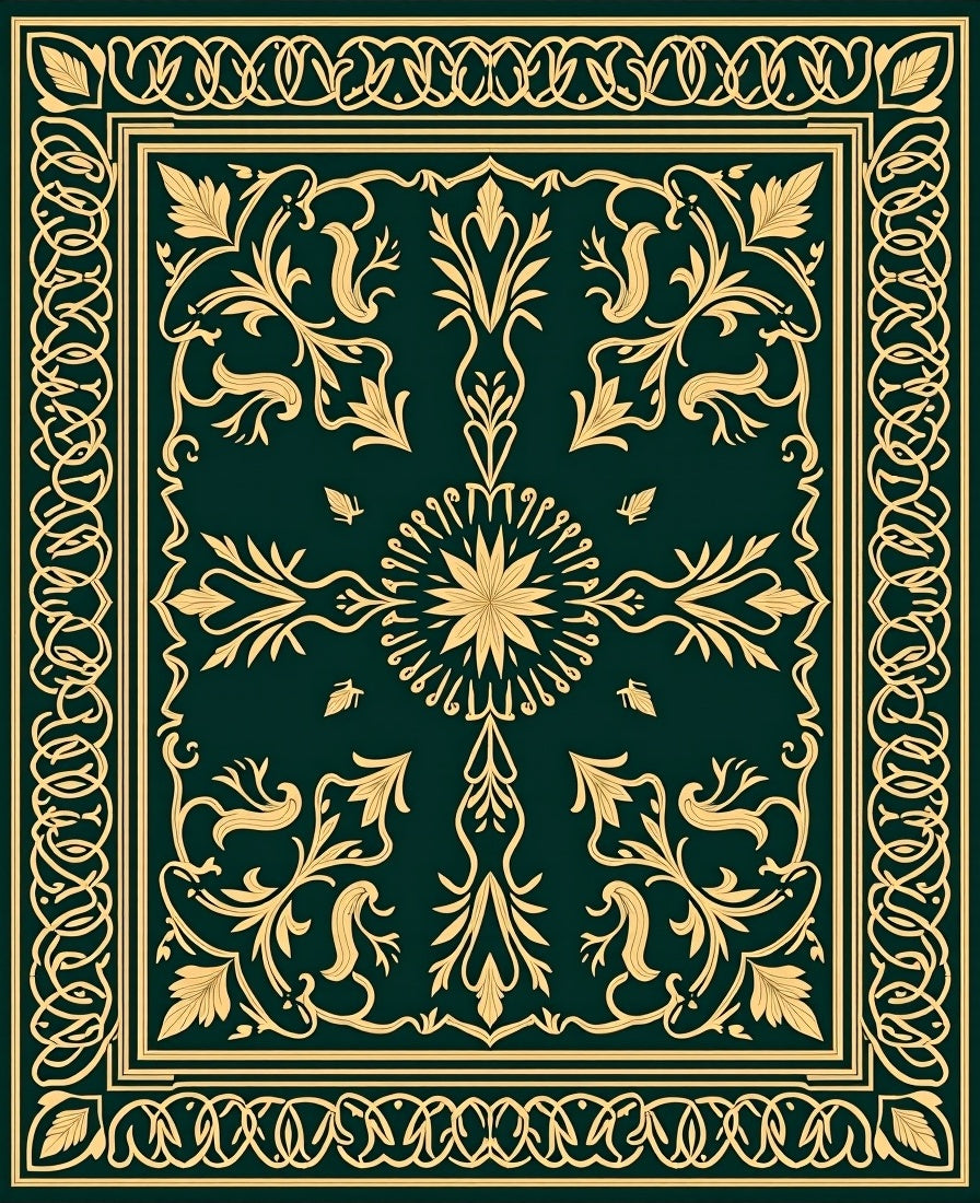 Ornate Gold Floral Swirl Pattern Rug