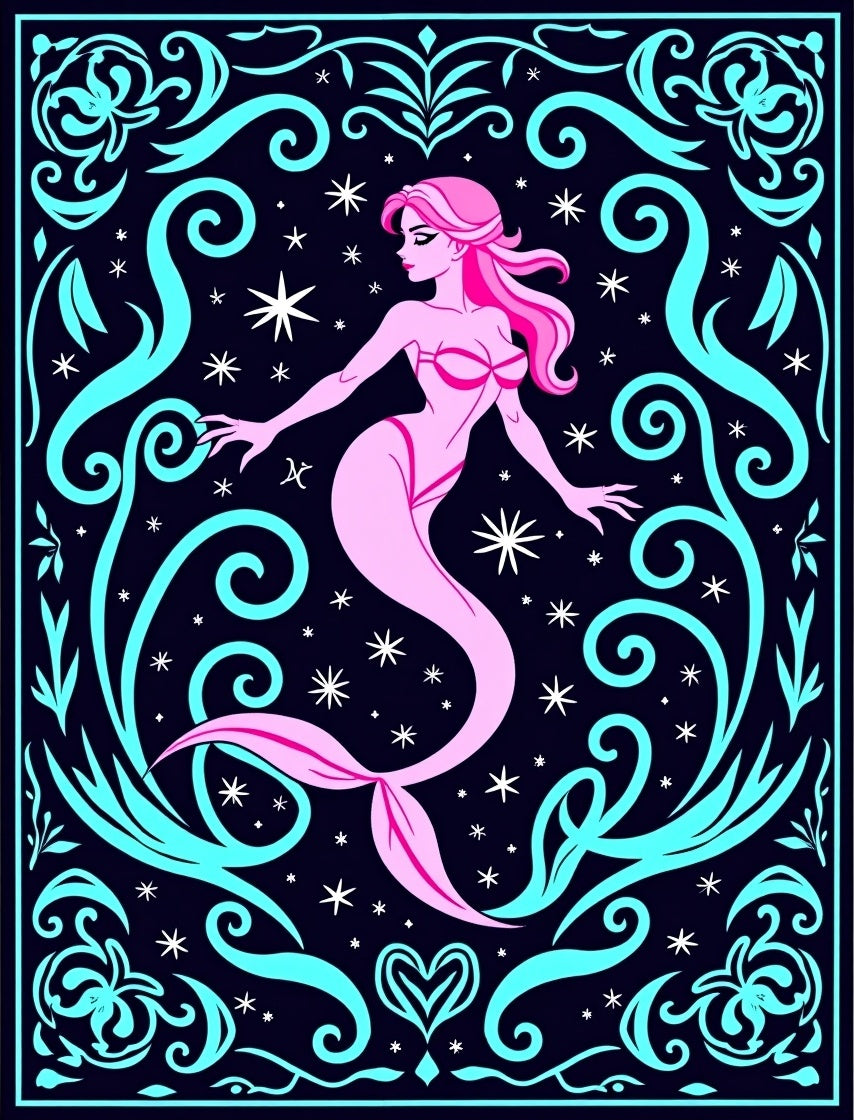 Mermaid Whimsy Floral Scroll Rug