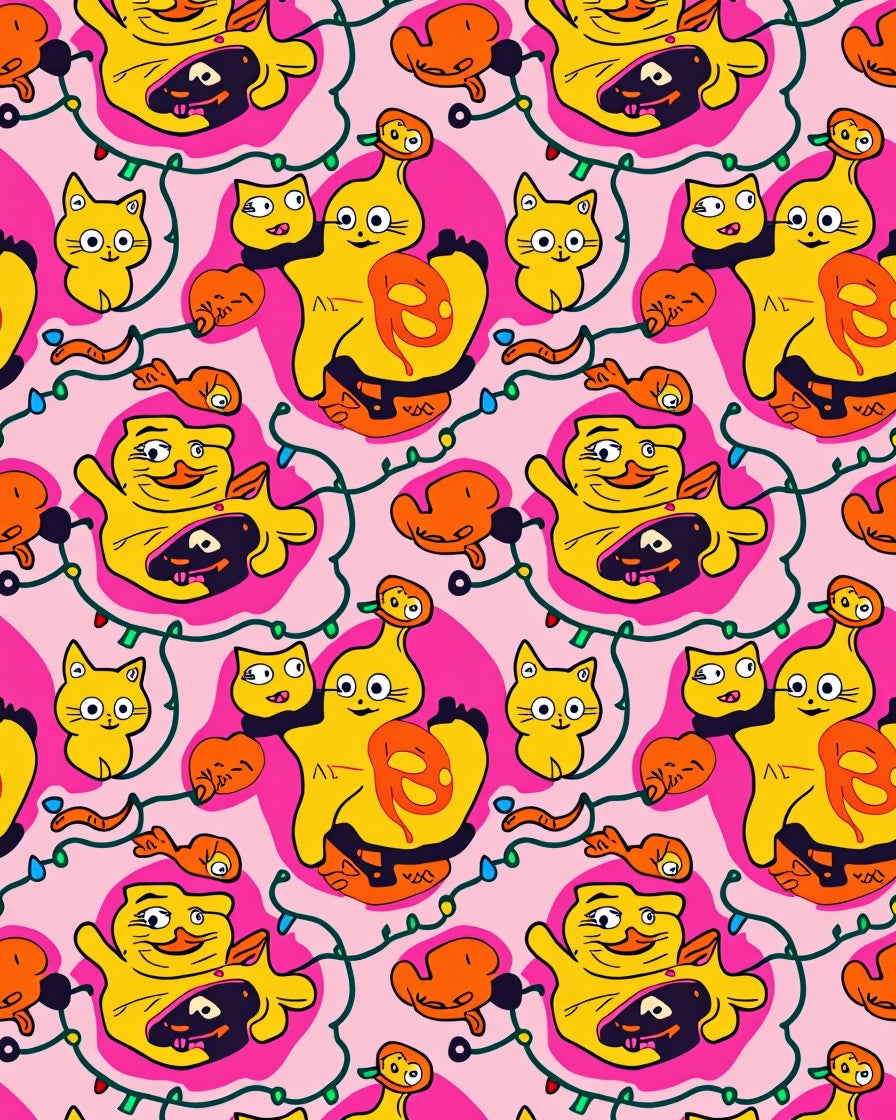 Whimsical Yellow Character And Cat Print Rug