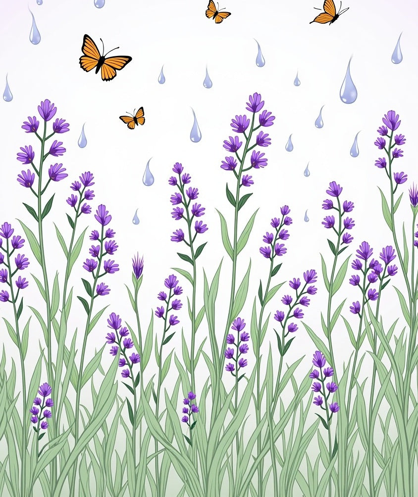 Garden Lavender Butterflies Rain Pattern Rug