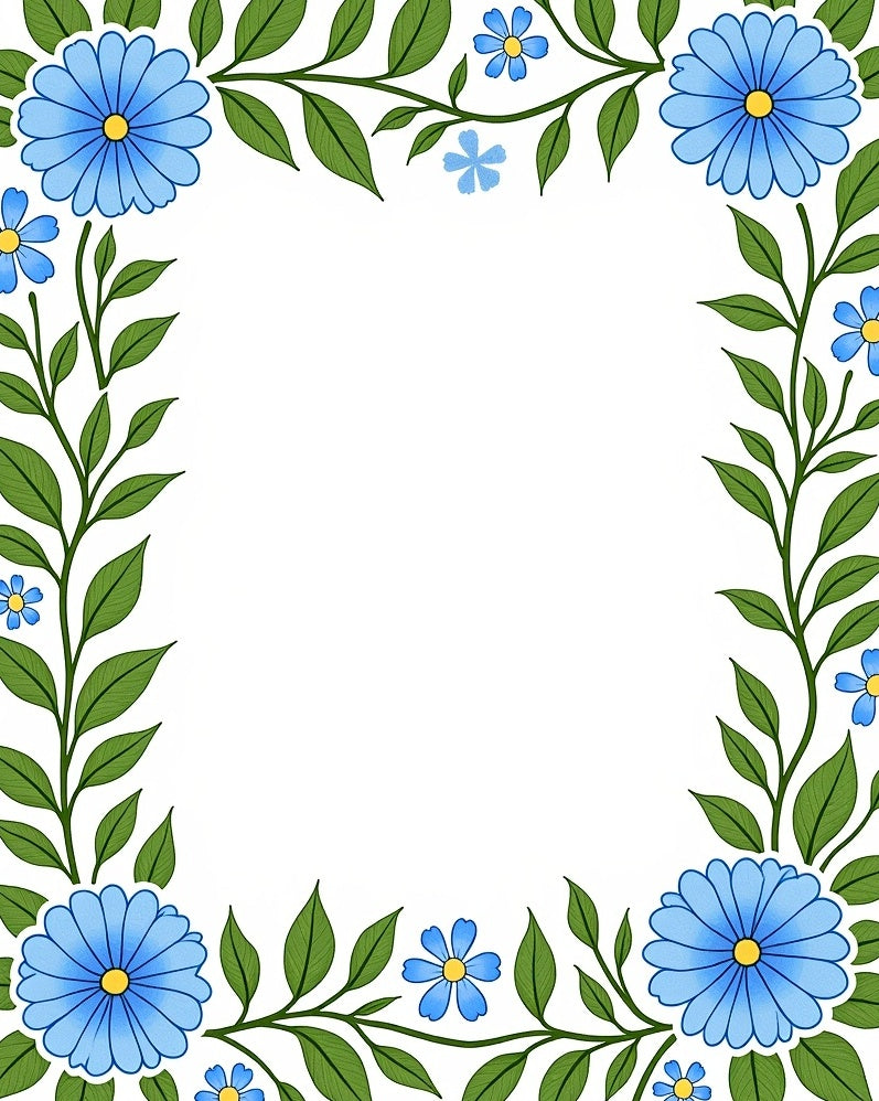 Blue Daisy Floral Vine Border Design Rug