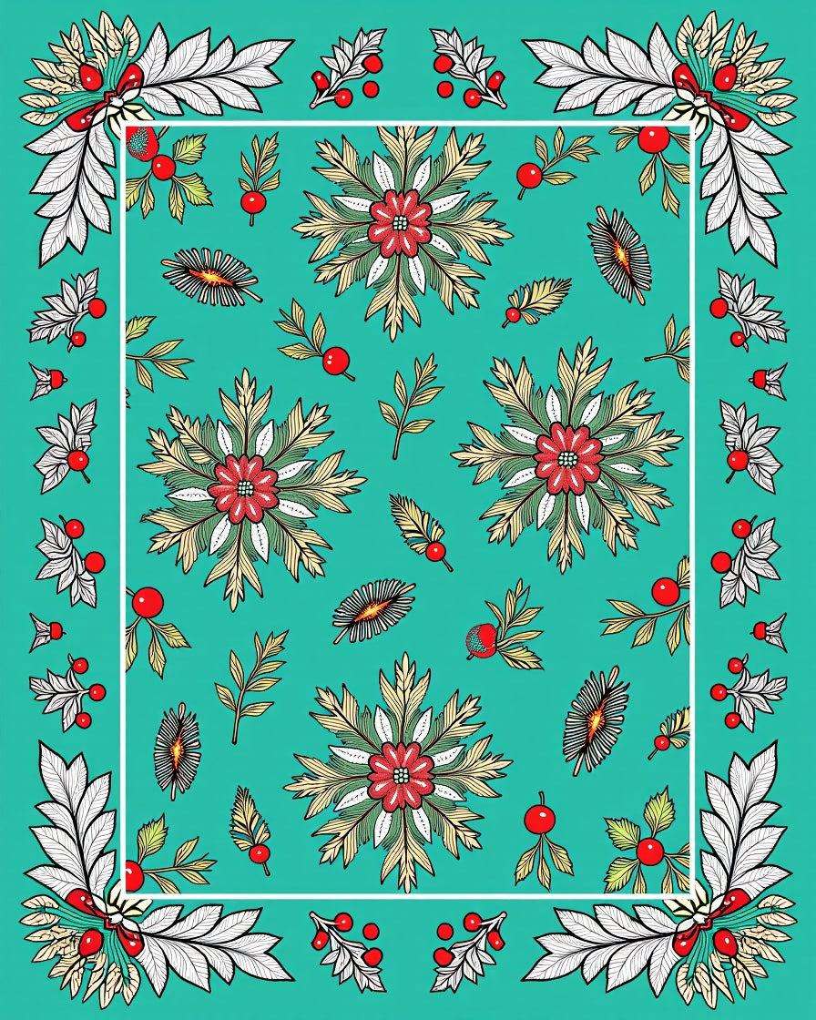 Red Floral Berry Foliage Pattern Rug