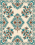Elegant Teal Brown Floral Pattern Rug