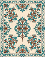 Elegant Teal Brown Floral Pattern Rug