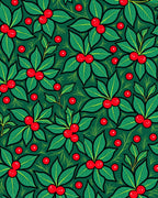 Festive Holly Berry Folk Art Design Rug